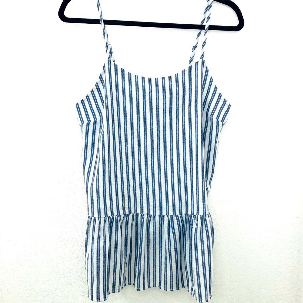 Suzanne Betro Linen Stripe Spaghetti Strap Top
